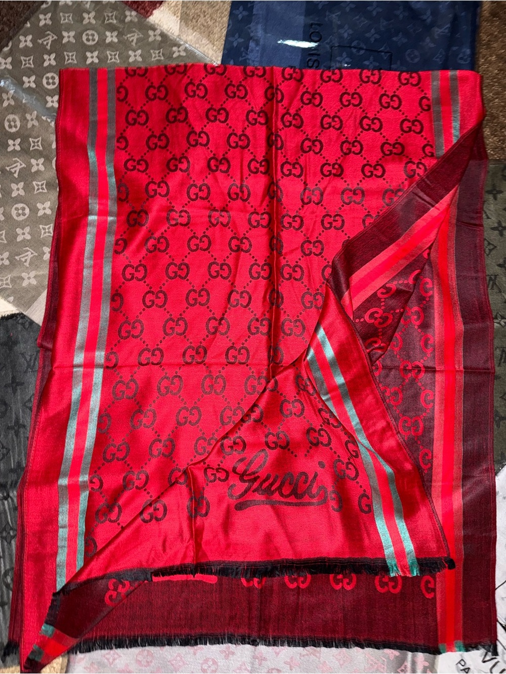 Dark Red & Green Reversible Silk & Cashmere Fashion Scarf/Wrap- NWT